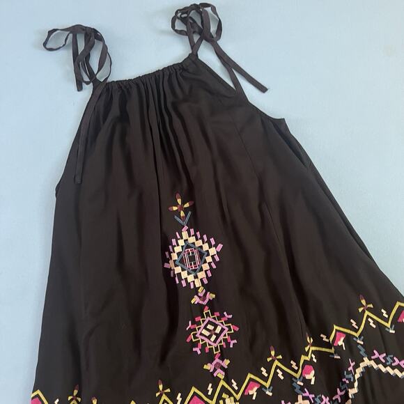 Anthropologie Embroidered Black Geometric Motif Sleeveless Relaxed Maxi Dress - Picture 6 of 8